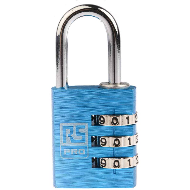 1 pcs - RS PRO Combination Weatherproof Aluminium Combination Padlock, 5mm Shackle, 30mm Body