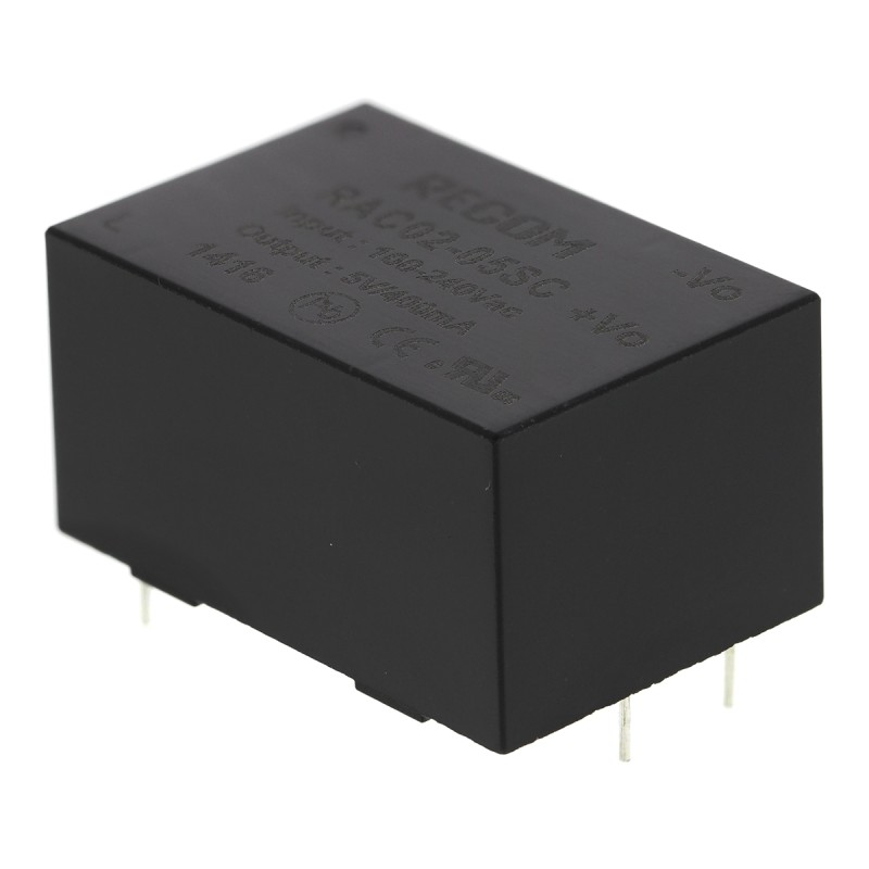 1 pcs - Recom Switching Power Supply, RAC02-05SC, 5V dc, 400mA, 2W, 1 Output, 90 - 277V ac Input Voltage