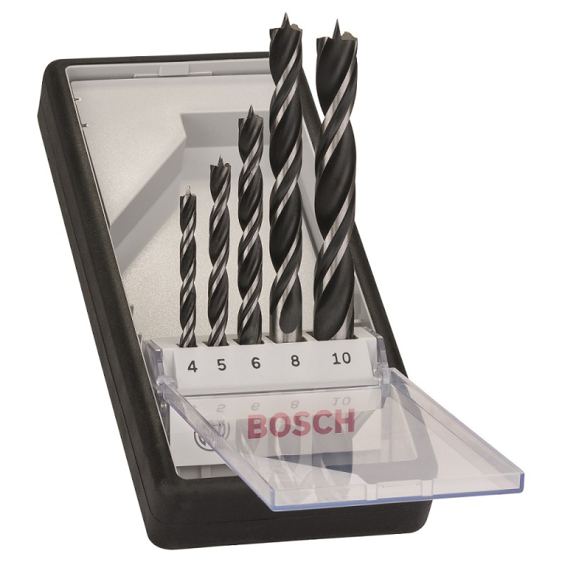 1 Set - Bosch 5-Piece Twist Drill Bit Set for Wood, 10mm Max, 4mm Min