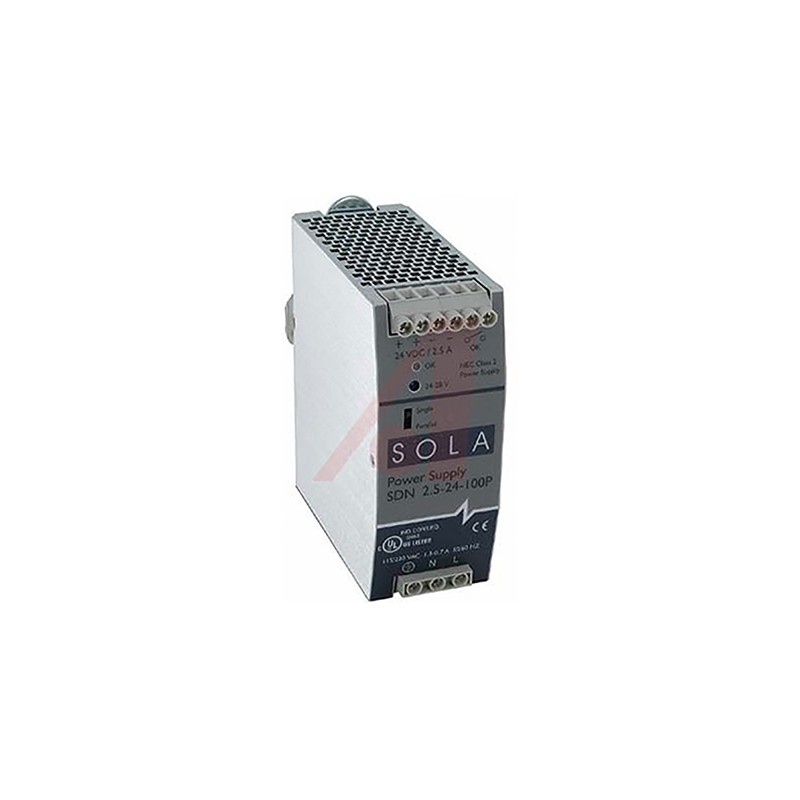 1 pcs - SolaHD SDN-P DIN Rail Power Supply, 85 - 132V ac ac, dc Input, 24V dc dc Output, 2.5A Output, 60W