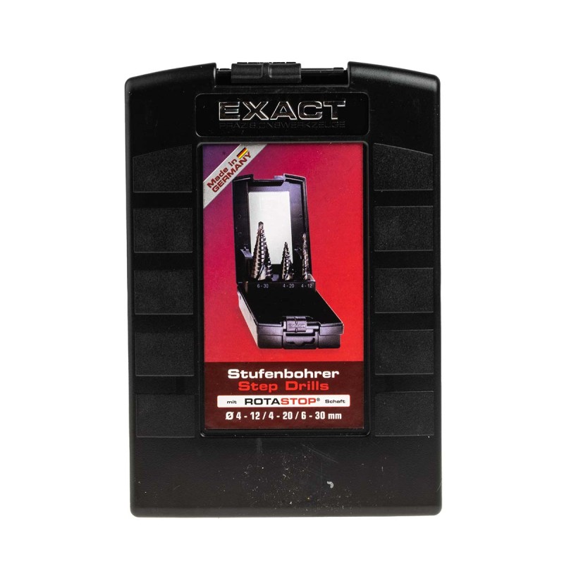 1 Set - EXACT 3-Piece Step Drill Bit Set for Metal, 30mm Max, 4mm Min, HSS Bits