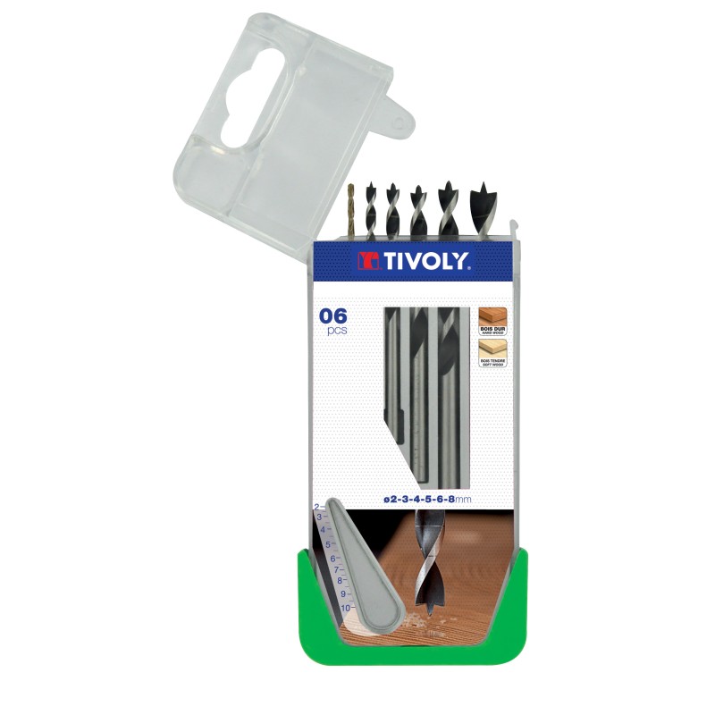 1 Set - Tivoly 6-Piece Wood Drill Bit Set for Wood, 8mm Max, 2mm Min