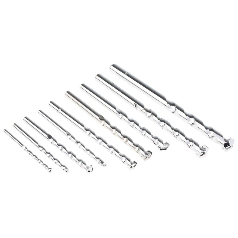 1 Set - RS PRO 9-Piece Twist Drill Bit Set for Masonry, 12mm Max, 4mm Min, Tungsten Carbide Tipped Bits
