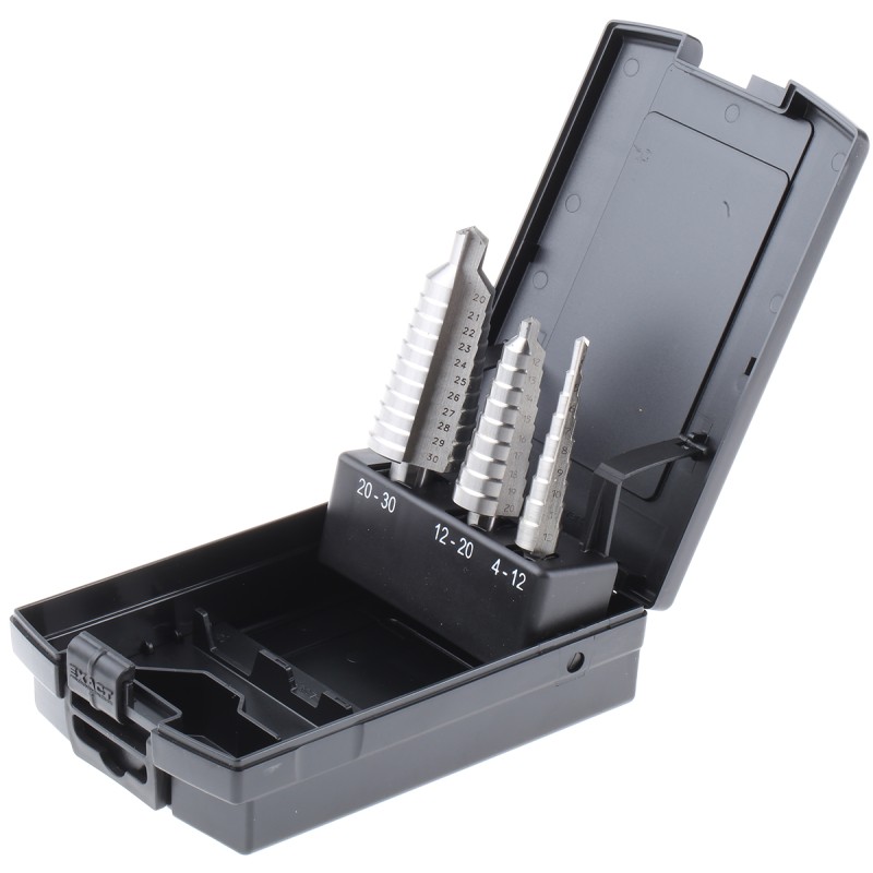 1 Set - EXACT 3-Piece Step Drill Bit Set for Metal, 30mm Max, 4mm Min, HSS Bits