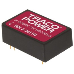 1 pcs - TRACOPOWER TEN 3N DC-DC Converter, 3.3V dc/ 600mA Output, 18 - 36 V dc Input, 3W, Through Hole, +85°C Max Temp