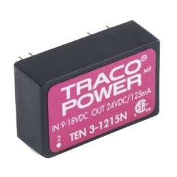 1 pcs - TRACOPOWER TEN 3N DC-DC Converter, 24V dc/ 125mA Output, 9 - 18 V dc Input, 3W, Through Hole, +85°C Max Temp