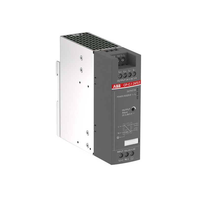 1 pcs - ABB CP-C.1 Switch Mode DIN Rail Power Supply, 85 - 264V ac ac, dc Input, 24V dc dc Output, 5A Output, 120W
