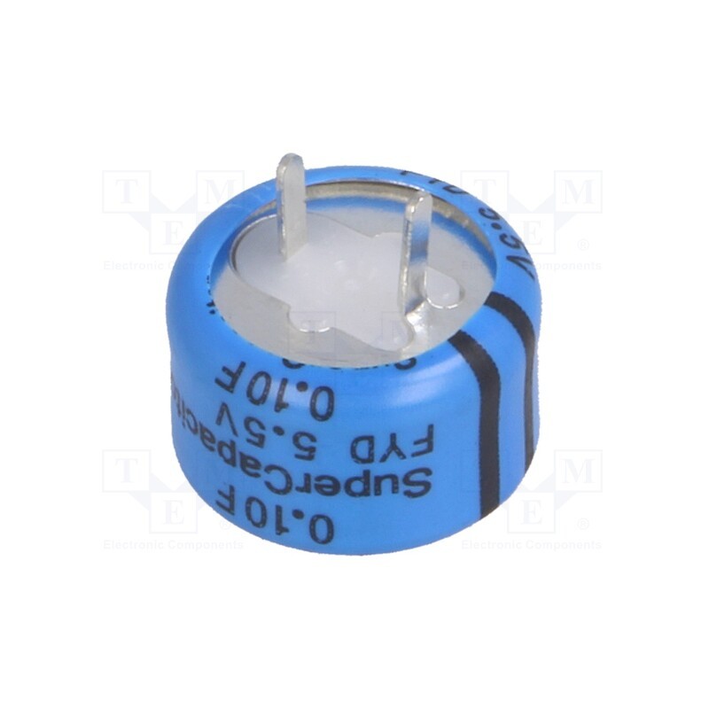 1 pcs x KEMET - FYD0H104ZF - Supercapacitor, THT, 0.1F, 5.5VDC, -20÷80%, Body dim: Ø13x8.5mm