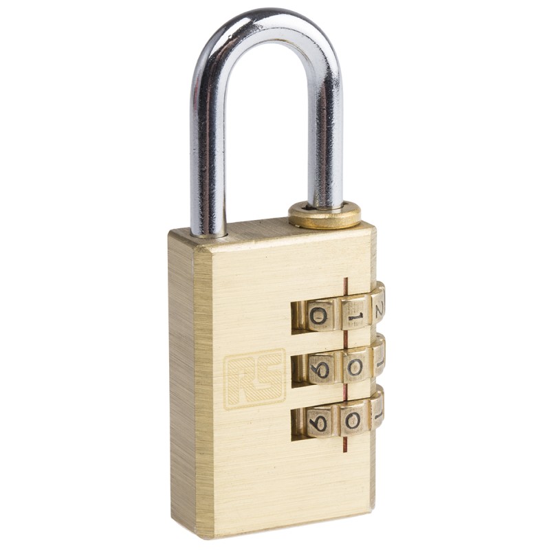 1 pcs - RS PRO Combination Weatherproof Brass Combination Padlock, 5mm Shackle, 30mm Body