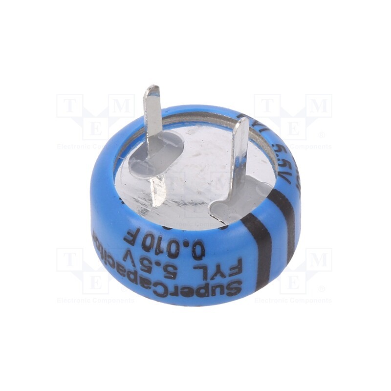1 pcs x KEMET - FYL0H103ZF - Supercapacitor, THT, 0.01F, 5.5VDC, -20÷80%, Body dim: Ø11x5mm