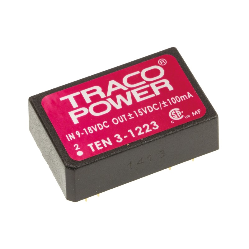 1 pcs - TRACOPOWER TEN 3 DC-DC Converter, ±15V dc/ ±100mA Output, 9 - 18 V dc Input, 3W, Through Hole, +85°C Max Temp