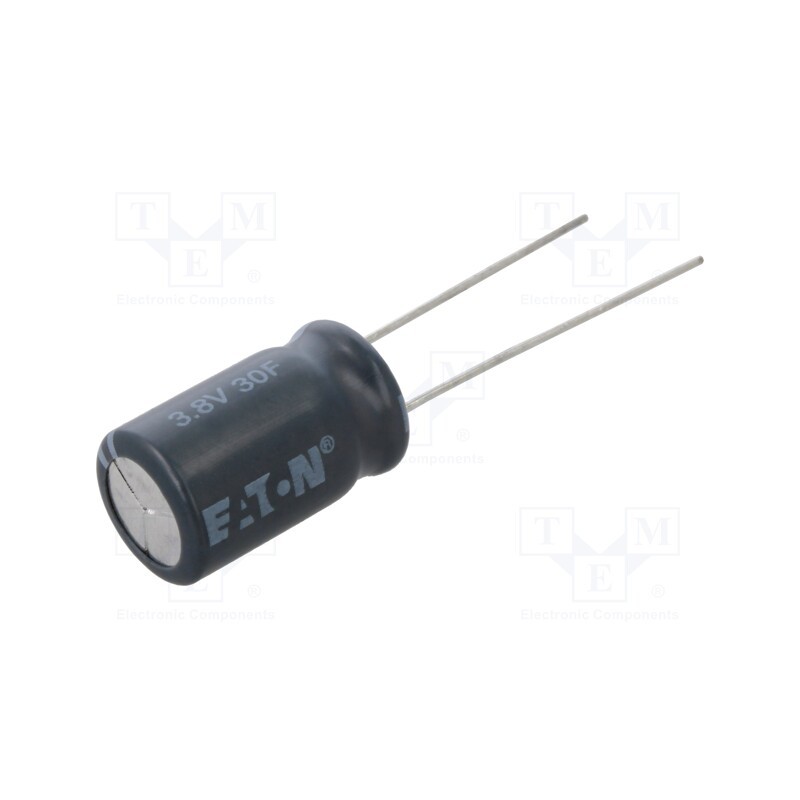 1 pcs x EATON ELECTRONICS - HS1016-3R8306-R - Supercapacitor, THT, 30F, 3.8VDC, ±20%, Body dim: Ø10.5x18mm, 550mΩ