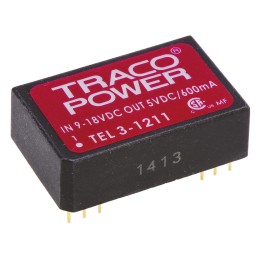 1 pcs - TRACOPOWER TEL 3 DC-DC Converter, 5V dc/ 600mA Output, 9 - 18 V dc Input, 3W, Through Hole, +85°C Max Temp -40°C