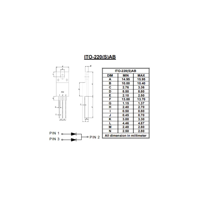 25 pcs - Diodes Inc 200V Rectifier & Schottky Diode, ITO-220S STPF1020CTSW