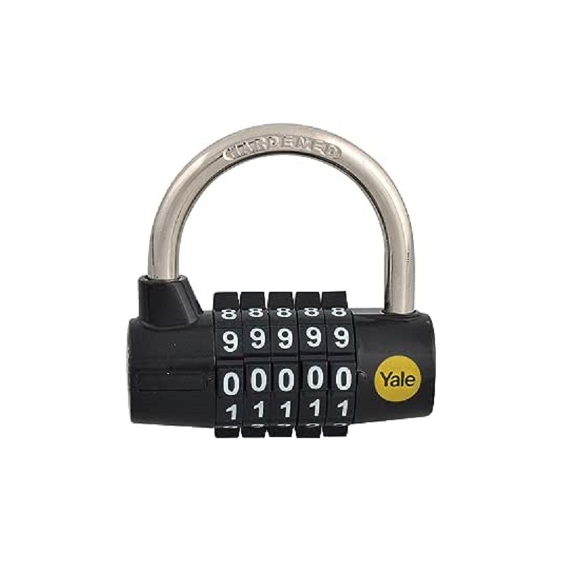 1 pcs - YALE Combination Combination Padlock, 7mm Shackle, 69mm Body