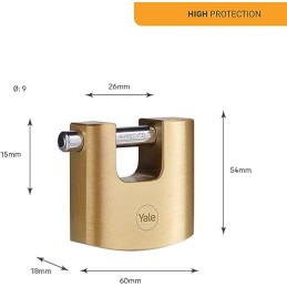 1 pcs - YALE Padlock Brass Padlock, 9mm Shackle, 60mm Body