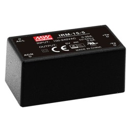 1 pcs - MEAN WELL Switching Power Supply, IRM-15-5, 5V dc, 3A, 15W, 1 Output, 120 - 370 V dc, 85 - 264 V ac Input