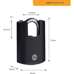 1 pcs - YALE Padlock Weatherproof Steel Padlock, 5mm Shackle