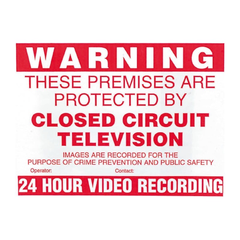 1 pcs - Sure24 Red PVC CCTV Sign, Warning Closed Circuit Television, English, CCTV, 400 mm x 600mm