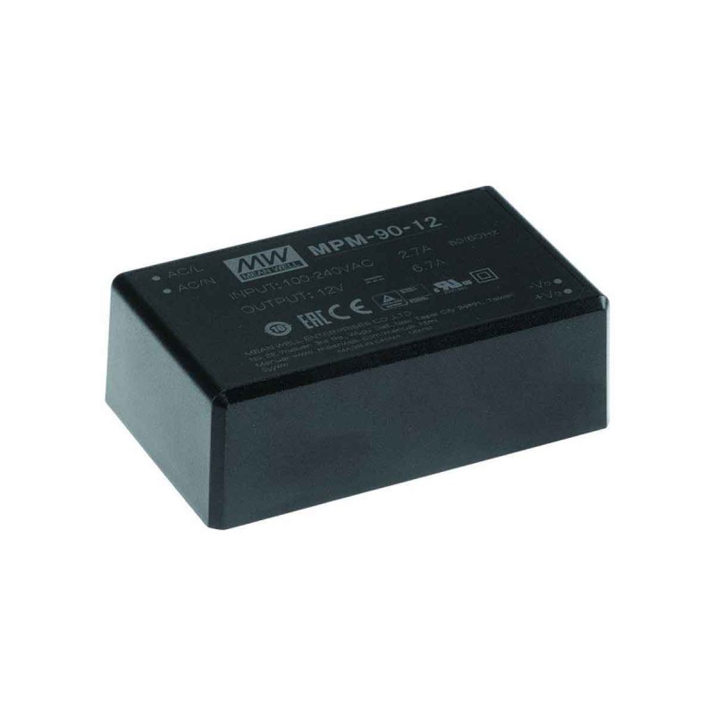 1 pcs - MEAN WELL Switching Power Supply, MPM-90-24, 24V dc, 3.75A, 90W, 1 Output, 80 - 264V ac Input Voltage