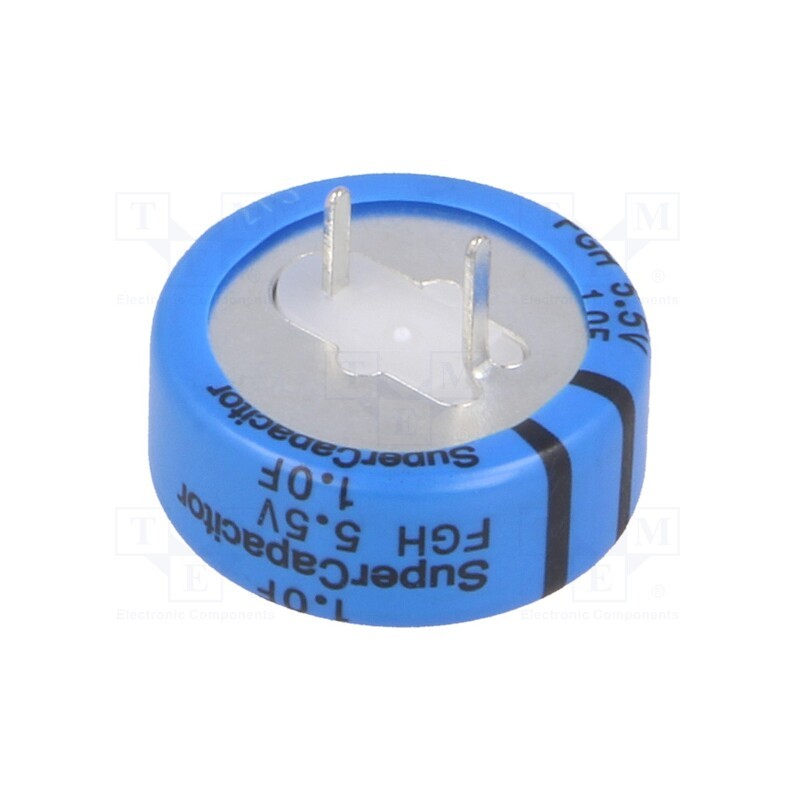 1 pcs x KEMET - FGH0H105ZF - Supercapacitor, THT, 1F, 5.5VDC, -20÷80%, Body dim: Ø21.5x9.5mm