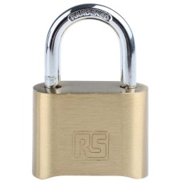 1 pcs - RS PRO Combination Weatherproof Brass Combination Padlock, 7mm Shackle, 53mm Body