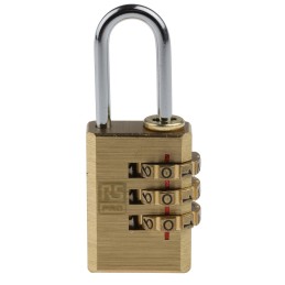 1 pcs - RS PRO Combination Weatherproof Brass Combination Padlock, 3mm Shackle, 20mm Body