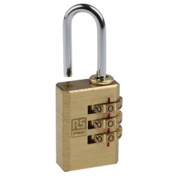 1 pcs - RS PRO Combination Weatherproof Brass Combination Padlock, 3mm Shackle, 20mm Body