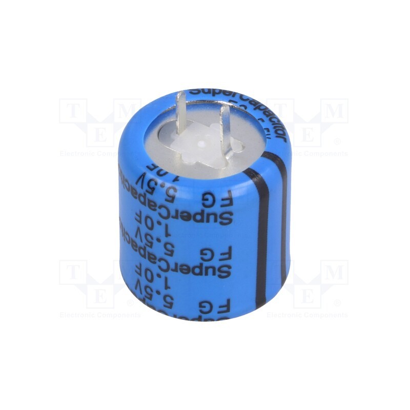 1 pcs x KEMET - FG0H105ZF - Supercapacitor, THT, 1F, 5.5VDC, -20÷80%, Body dim: Ø16.5x19mm