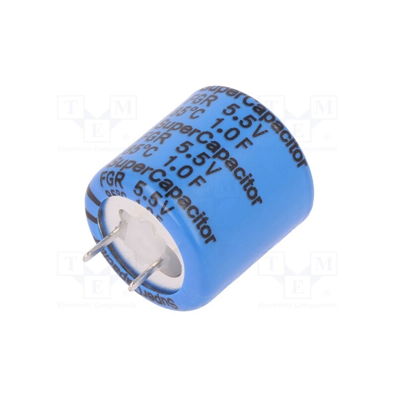 1 pcs x KEMET - FGR0H105ZF - Supercapacitor, THT, 1F, 5.5VDC, -20÷80%, Body dim: Ø16.5x19mm