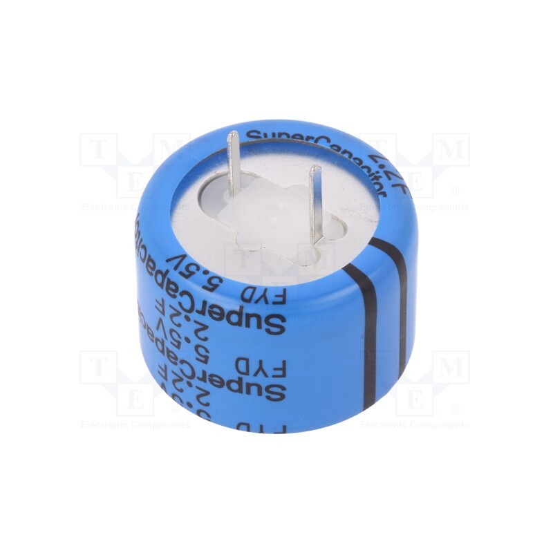 1 pcs x KEMET - FYD0H225ZF - Supercapacitor, THT, 2.2F, 5.5VDC, -20÷80%, Body dim: Ø28.5x22mm
