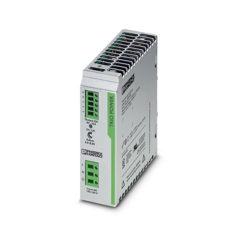 1 pcs - Phoenix Contact TRIO-PS/1AC/5DC/10 Switch Mode DIN Rail Power Supply, 85 - 264V ac ac Input, 5V dc dc Output,