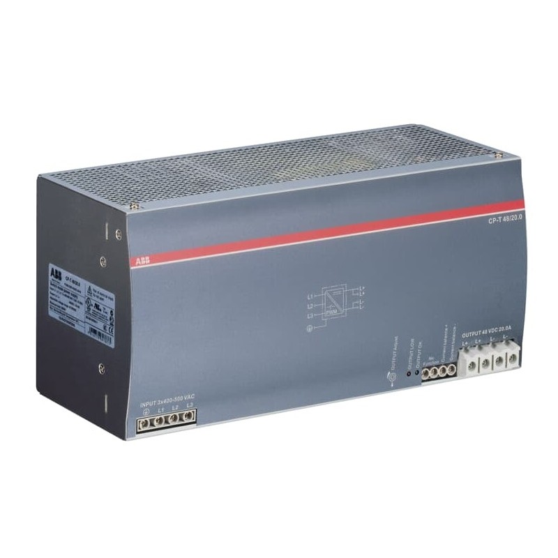 1 pcs - ABB CP-T Switch Mode DIN Rail Power Supply, 340 - 575V ac ac, dc Input, 48V dc dc Output, 20A Output, 960W