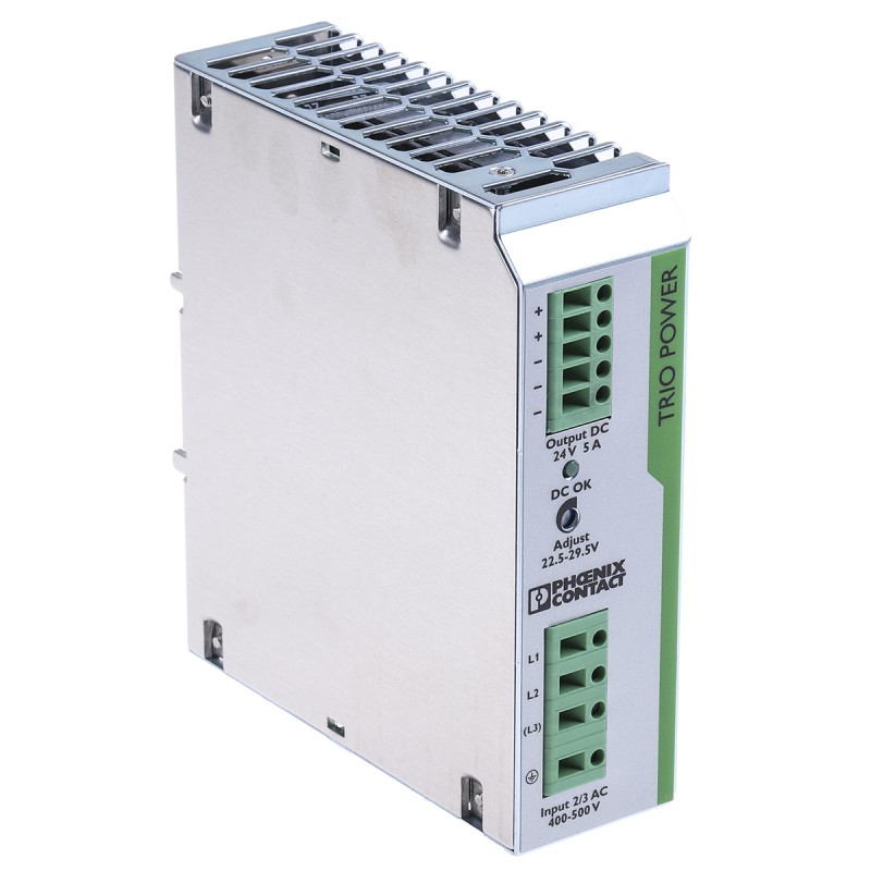 1 pcs - Phoenix Contact TRIO-PS/3AC/24DC/5 Switch Mode DIN Rail Power Supply, 400V ac ac Input, 24V dc dc Output, 5A Output,