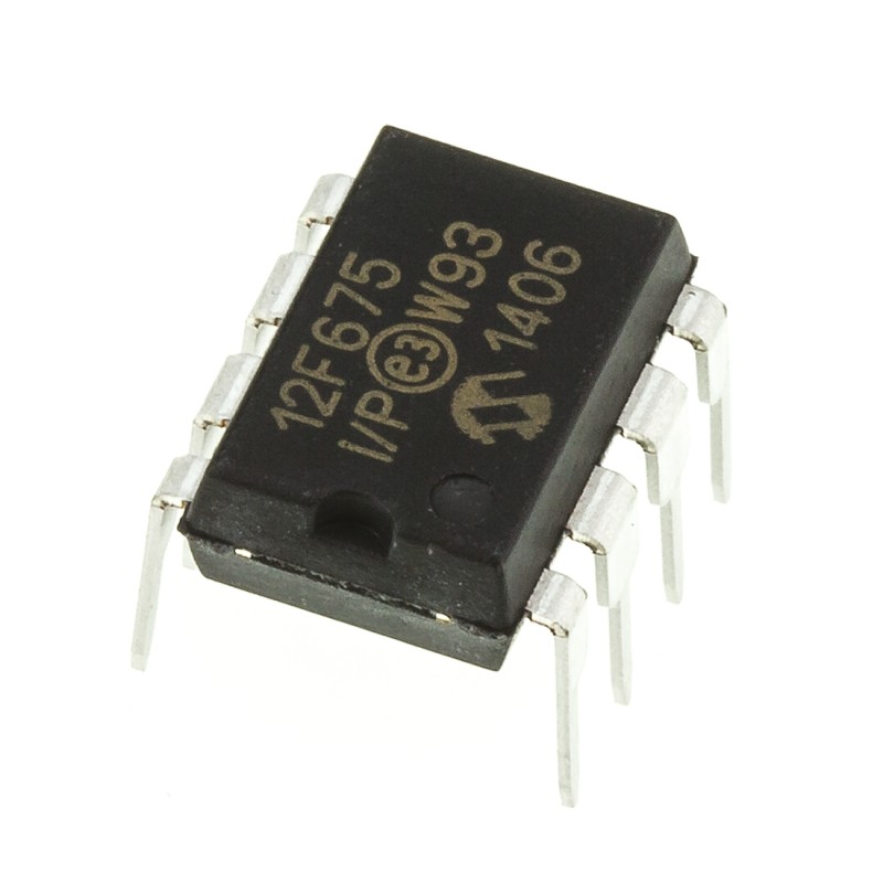 5 pcs - Microchip PIC12F675-I/P, 8bit PIC Microcontroller, PIC12F, 20MHz, 1024 x 14 words, 128 B Flash, 8-Pin PDIP