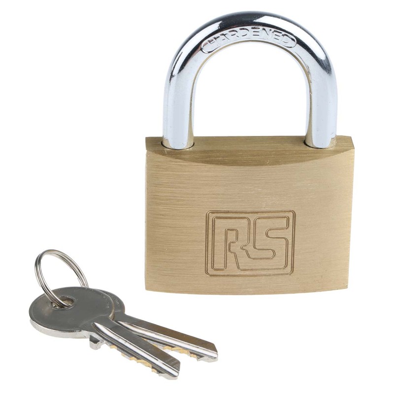1 pcs - RS PRO Key Weatherproof Brass Padlock, 7mm Shackle, 50mm Body