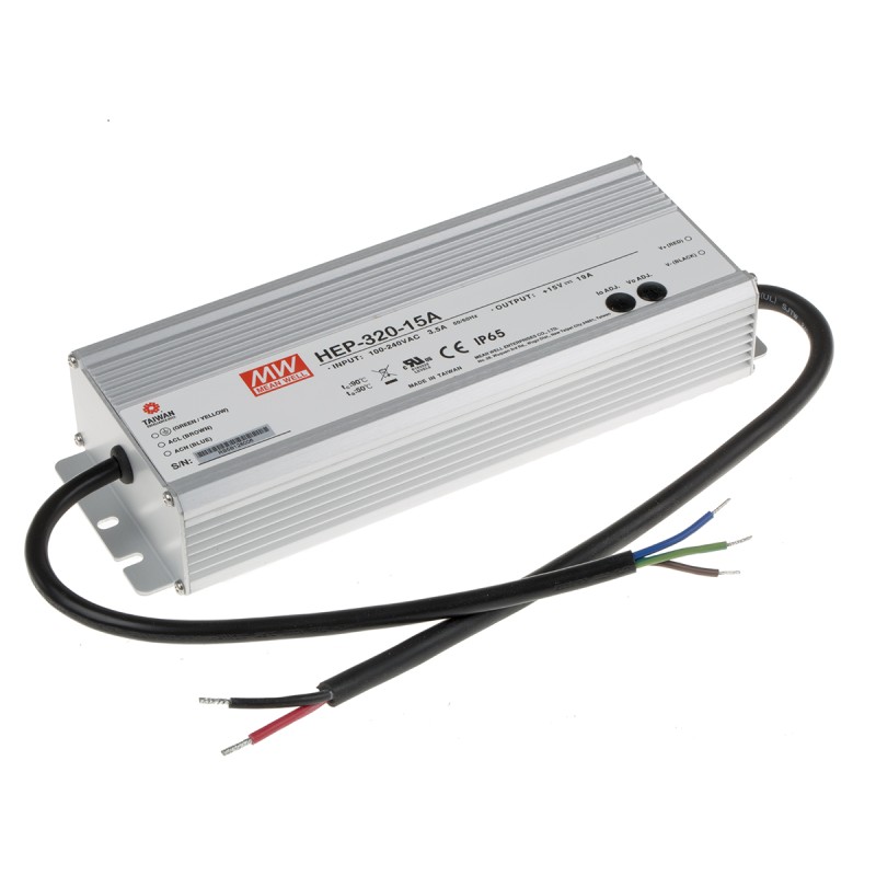 1 pcs - MEAN WELL Switching Power Supply, HEP-320-15A, 15V dc, 19A, 285W, 1 Output, 127 - 431 V dc, 90 - 305 V ac