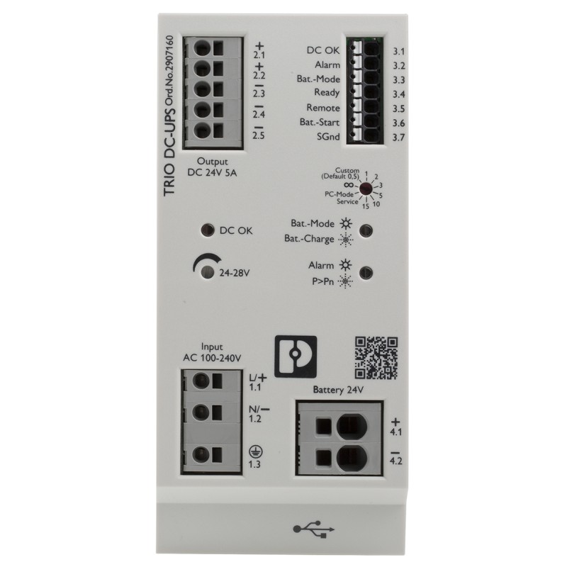 1 pcs - Phoenix Contact 100 - 240V ac Input DIN Rail Uninterruptible Power Supply (120W), TRIO-UPS