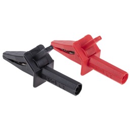 1 Pair - RS PRO Crocodile Clip 4 mm Connection, Nickel-Plated Steel Contact, 20A, Black, Red