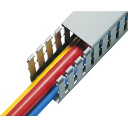 1 Pack of 36 - HellermannTyton Grey Slotted Panel Trunking - Open Slot, W25 mm x D30mm, L2m, PVC