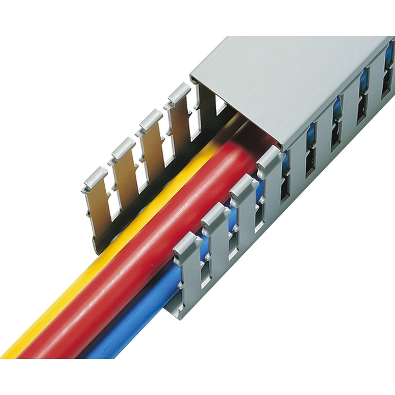 1 Pack of 8 - HellermannTyton Grey Slotted Panel Trunking - Open Slot, W100 mm x D60mm, L2m, PVC