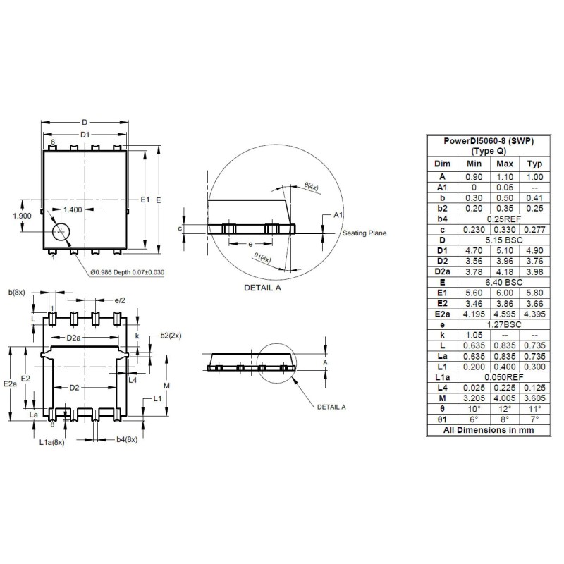 5 pcs - P-Channel MOSFET, 100 A, 30 V PowerDI5060-8 Diodes Inc DMPH33M8SPSWQ-13