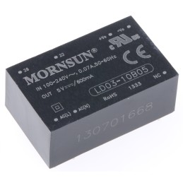 1 pcs - RS PRO Switching Power Supply, 5V dc, 600mA, 3W, 1 Output, 110 - 370 V dc, 85 - 264 V ac Input Voltage