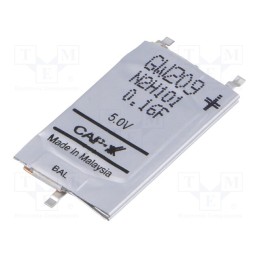 1 pcs x CAP-XX - GW209F - Supercapacitor, SMD, 0.16F, 5VDC, ±20%, 28.5x17x2.5mm, 30A, EDLC
