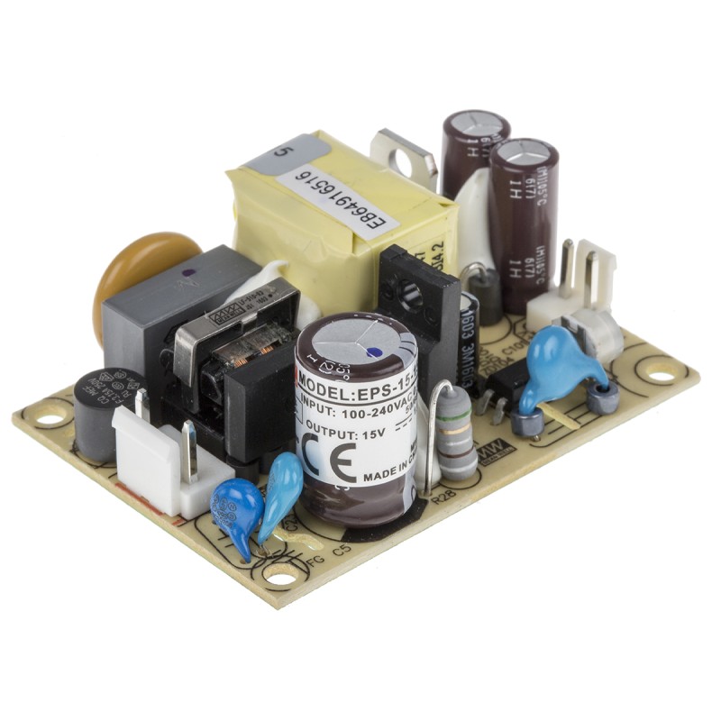 1 pcs - MEAN WELL Switching Power Supply, EPS-15-15, 15V dc, 1A, 15W, 1 Output, 120 - 370 V dc, 85 - 264 V ac
