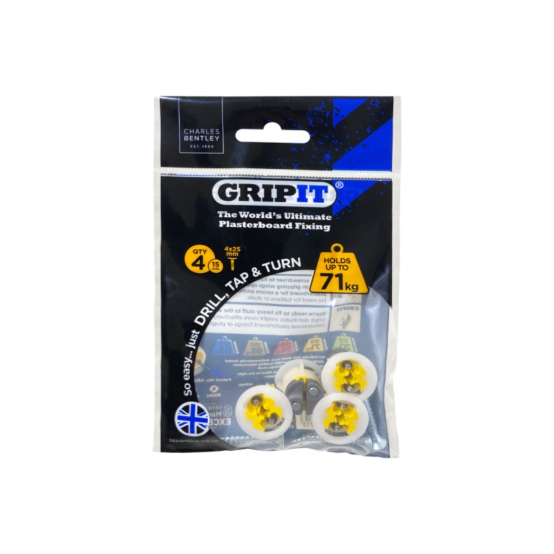 1 pcs - Gripit Yellow Plastic, Steel Plasterboard Fixings, 15mm fixing hole diameter