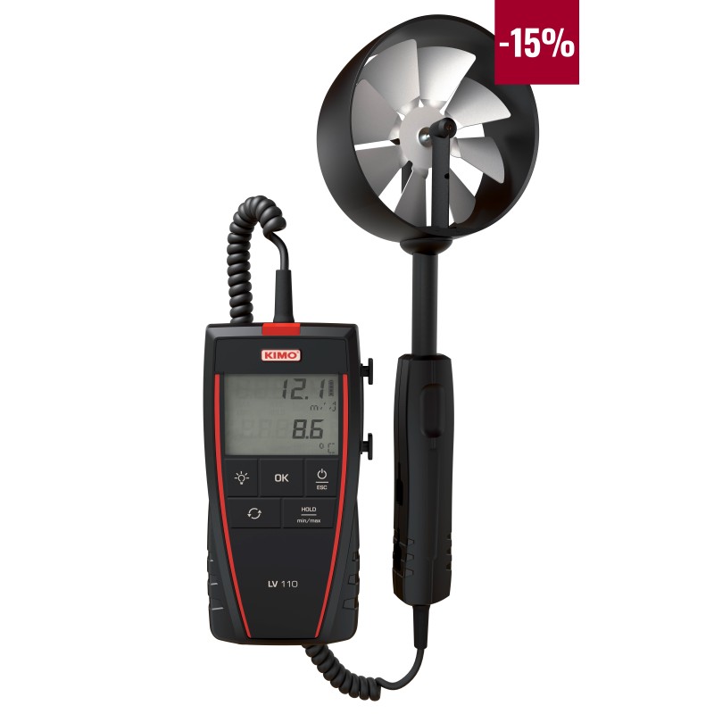 1 pcs - KIMO Rotary Vane Anemometer, 35m/s Max, Measures Air Flow, Air Velocity