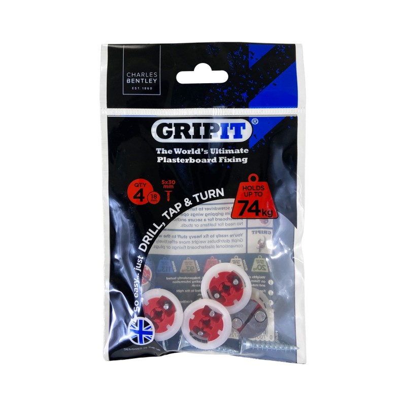 1 pcs - Gripit Red Plastic, Steel Plasterboard Fixings, 18mm fixing hole diameter