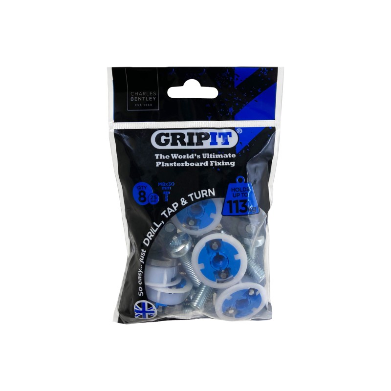 1 pcs - Gripit Blue Plastic, Steel Plasterboard Fixings, 25mm fixing hole diameter