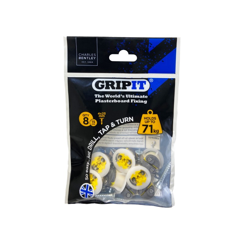 1 pcs - Gripit Yellow Plastic, Steel Plasterboard Fixings, 15mm fixing hole diameter